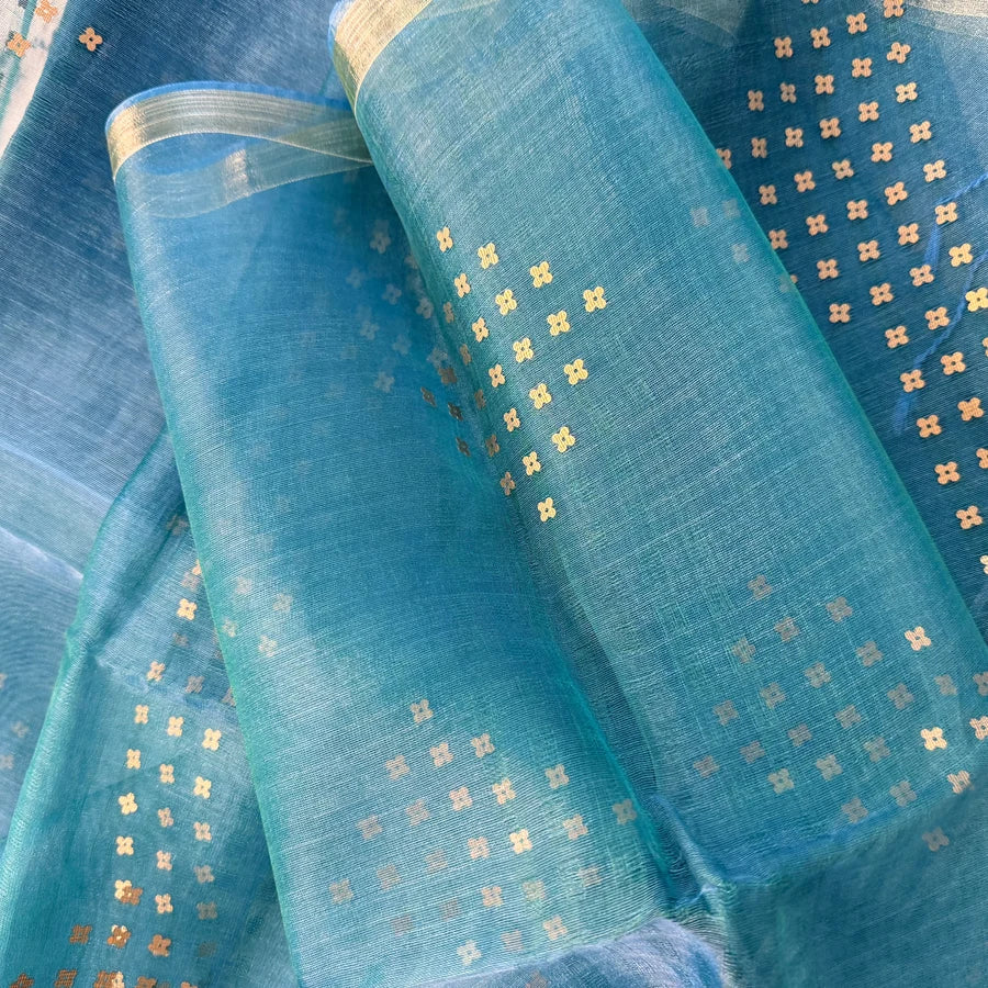 Neelika – Teal Blue Semi-Muslin Silk Saree