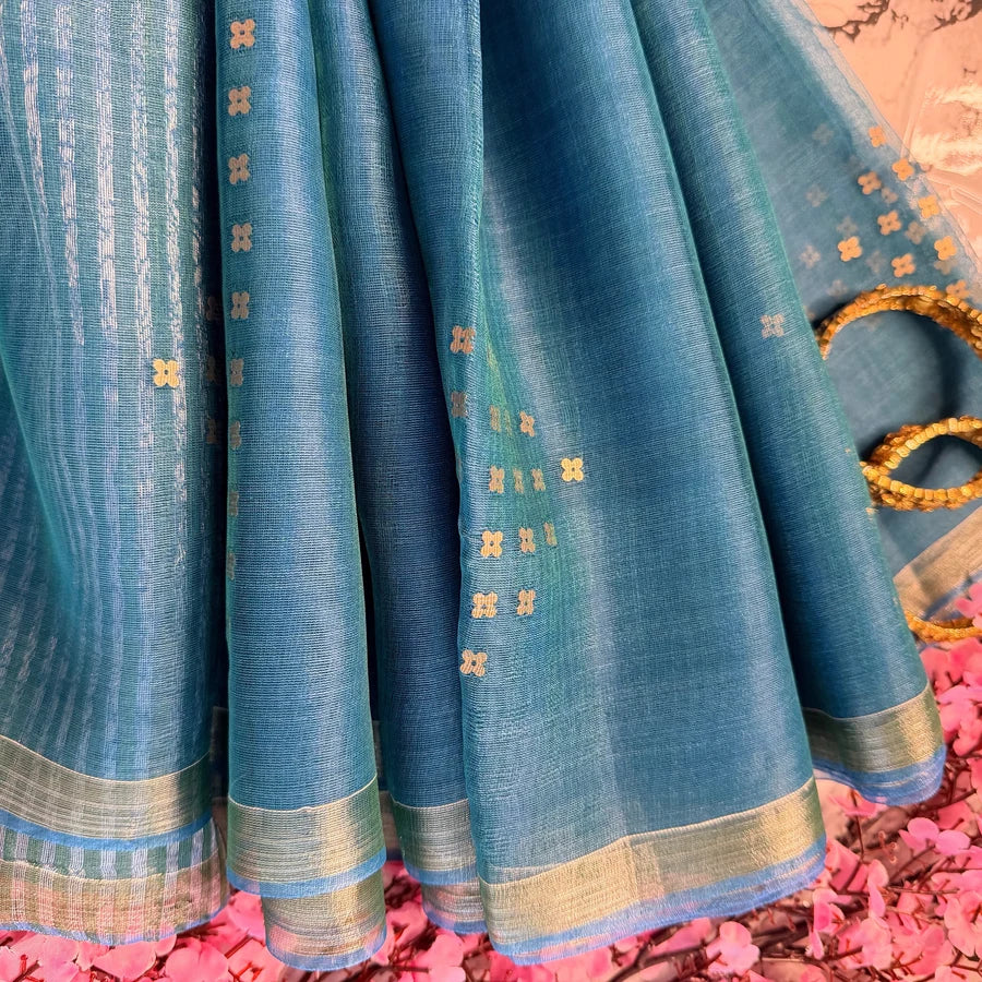 Neelika – Teal Blue Semi-Muslin Silk Saree