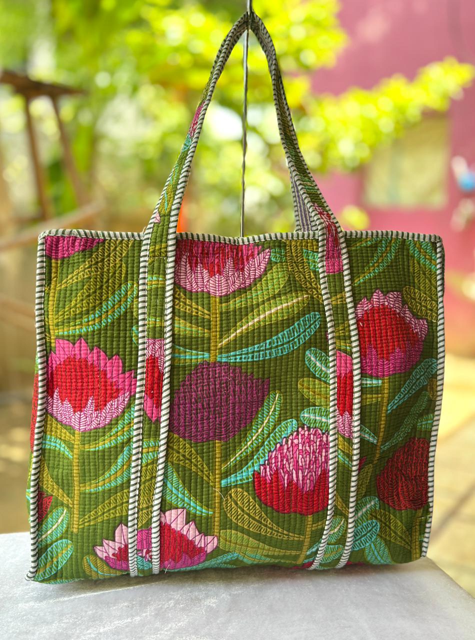 Olive Garden Handblock Quilted Bag