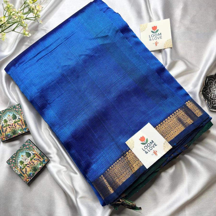 Peacock Blue & Green Handloom Mangalagiri Pattu by Cotton Saree