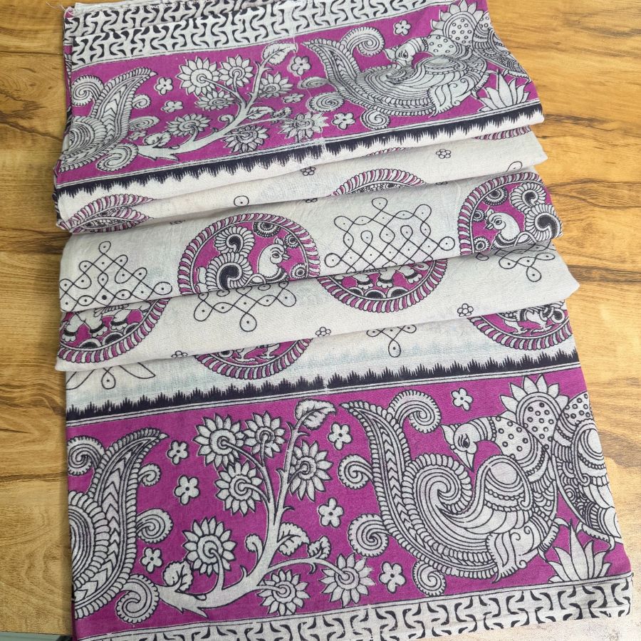 Pink Kalamkari with Kolam Border