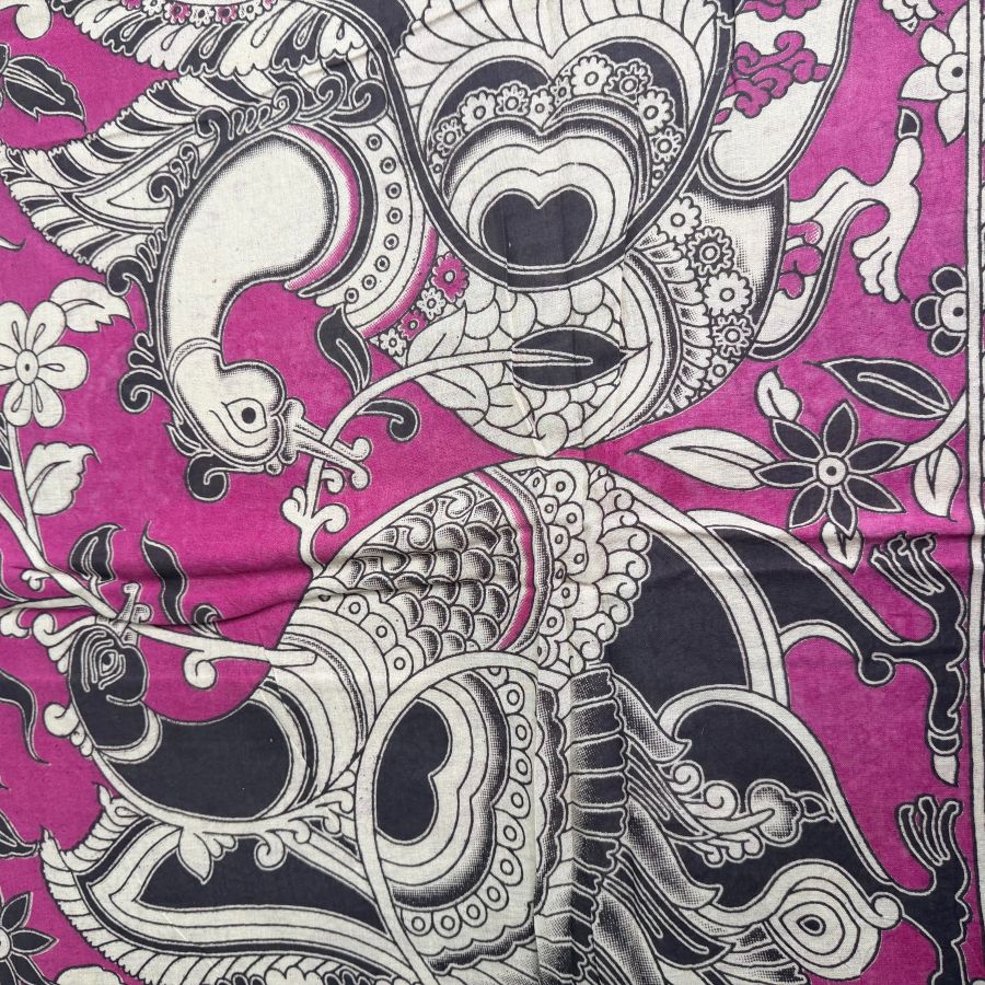 Pink Kalamkari with Kolam Border