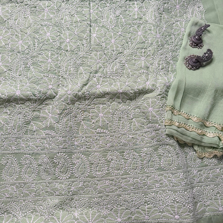 Pista Green Full Jaal Hand Chikankari Cotton Suit