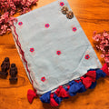 Powder Blue Mul Mul Cotton Embroidered Saree