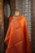 Pure Handwoven Kora Silk Banarasi Kadhwa Saree – Orange & Rust Orange