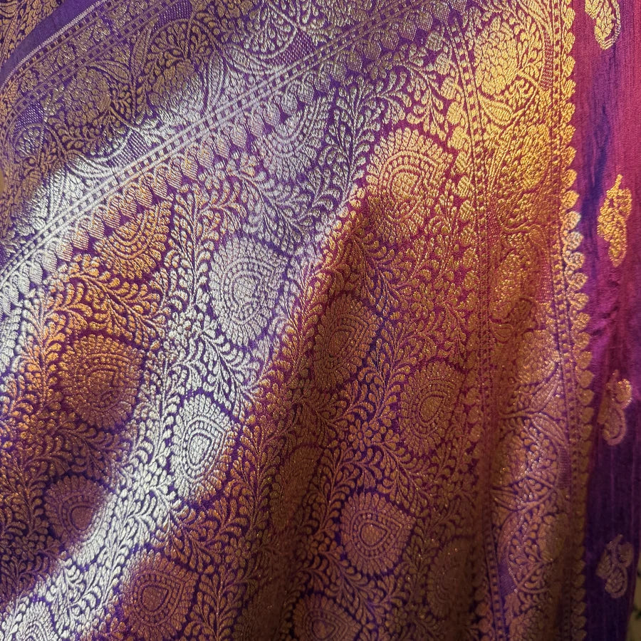 Pure Handwoven Raw Silk Banarasi Saree – Royal Purple with Silver Zari