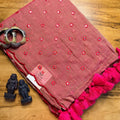 Pure Mul Cotton Saree with Foil Mirror Embroidery – Onion Pink