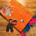 Pure Mul Cotton Saree with Multicolour Embroidery – Orange