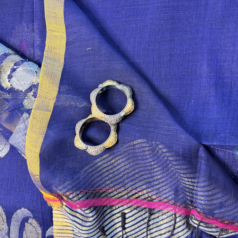 Purple Floral Jamdani Organic Linen Saree