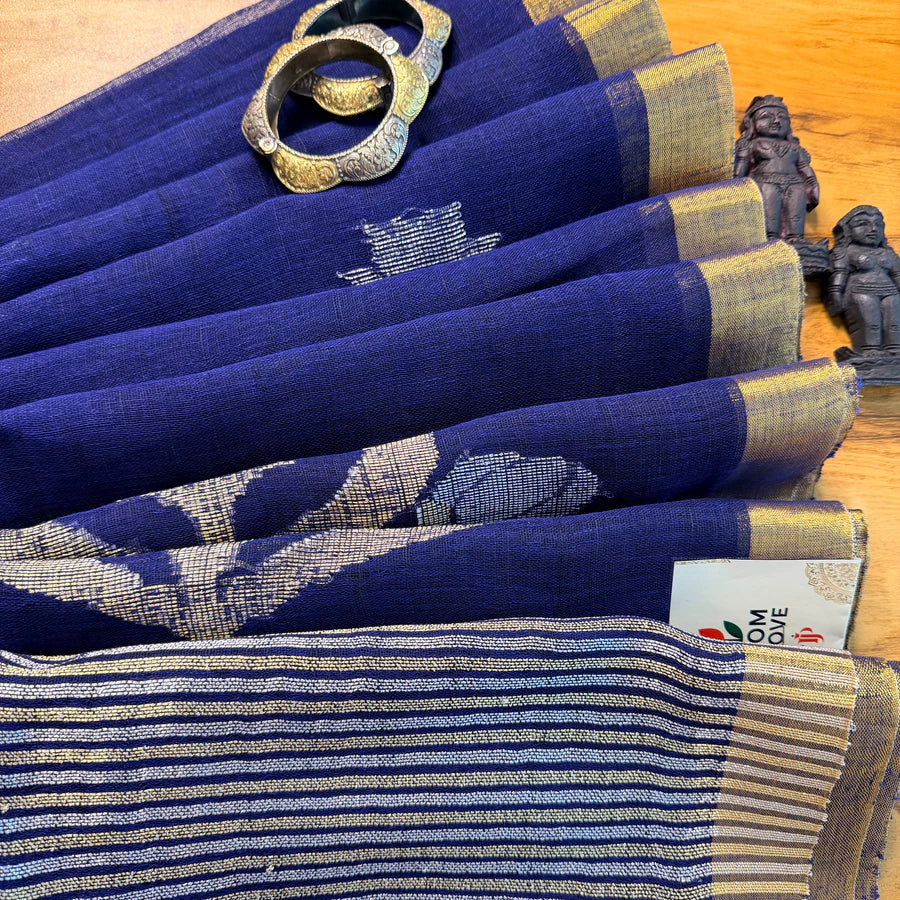 Purple Floral Jamdani Organic Linen Saree