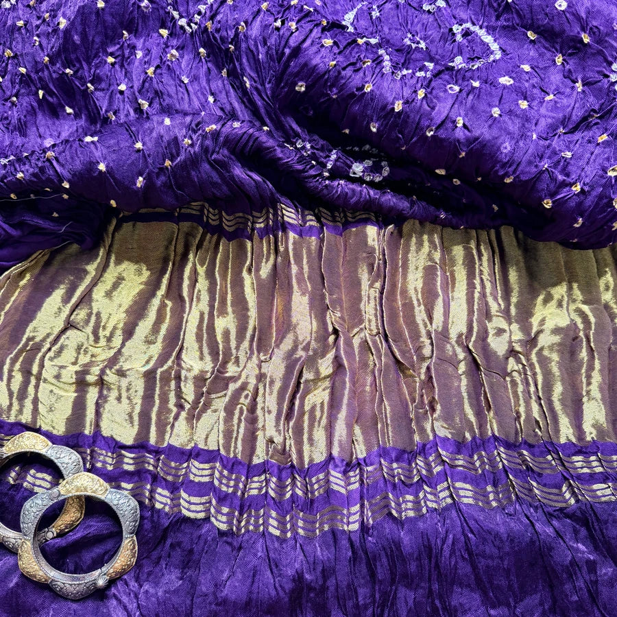 Purple Hand Bandhini with Tissue Pallu