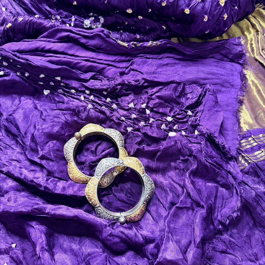 Purple Hand Bandhini with Tissue Pallu
