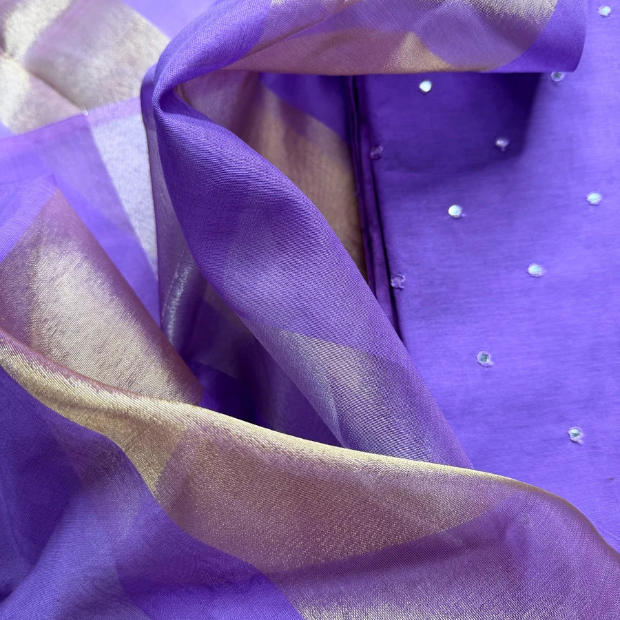 Purple Mul Chanderi Mirror Embroidered 3-Piece Suit Set