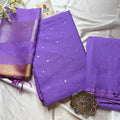 Purple Mul Chanderi Mirror Embroidered 3-Piece Suit Set