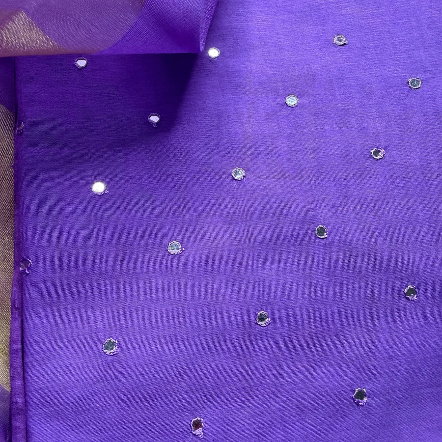 Purple Mul Chanderi Mirror Embroidered 3-Piece Suit Set