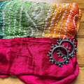 Rani Pink Hand Bandhini with Multicolour Tissue Pallu