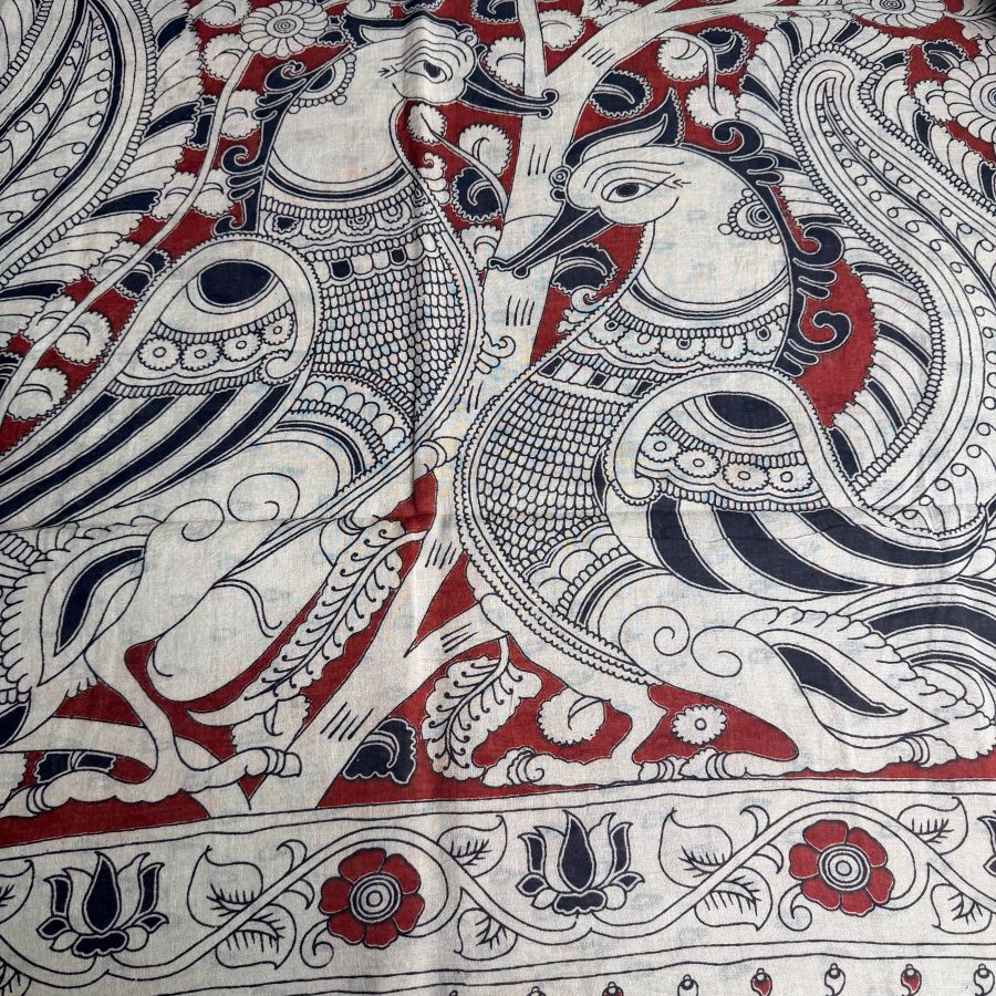 Red Kalamkari Cotton Saree