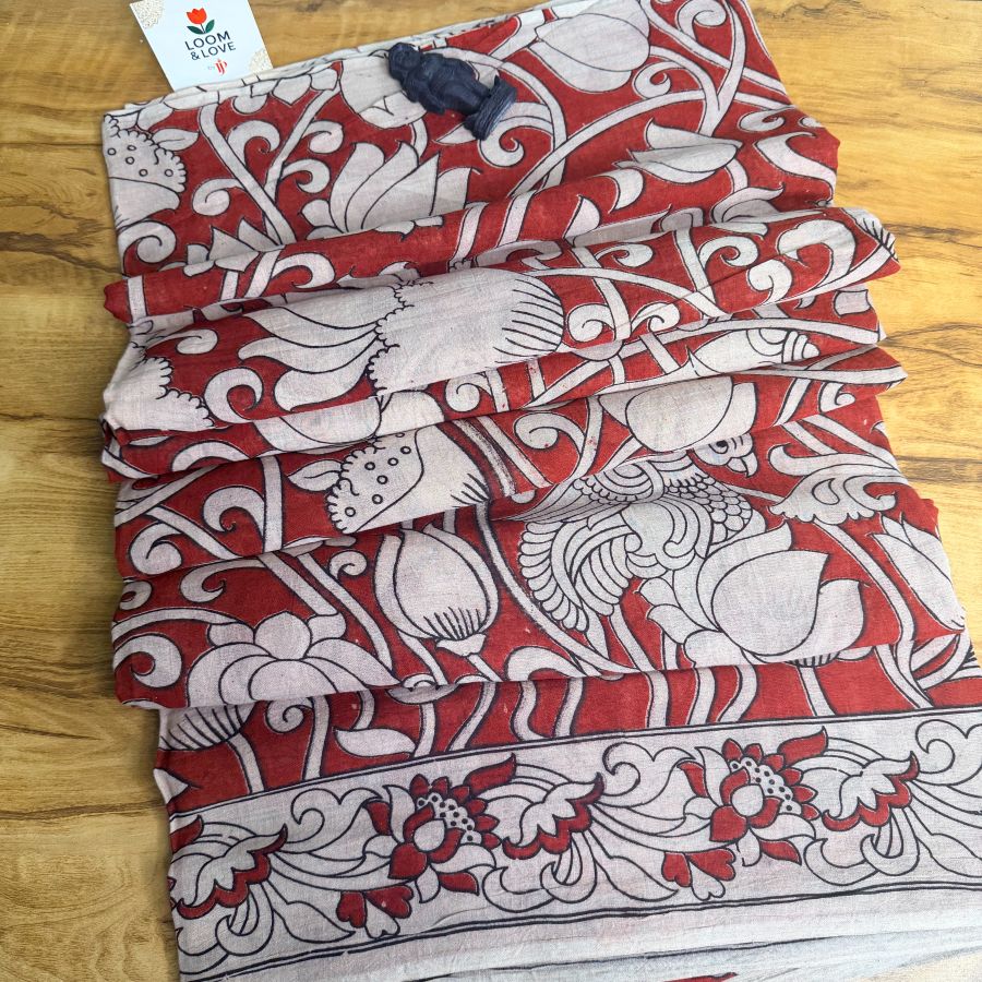 Red Kalamkari Cotton Saree