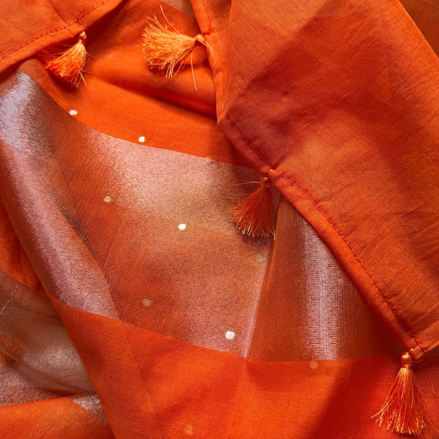 Rust Orange Mul Chanderi Mirror Embroidered 3-Piece Suit Set