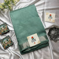 Sage Green Handloom Mangalagiri Pattu by Cotton Saree with Silver Zari Border