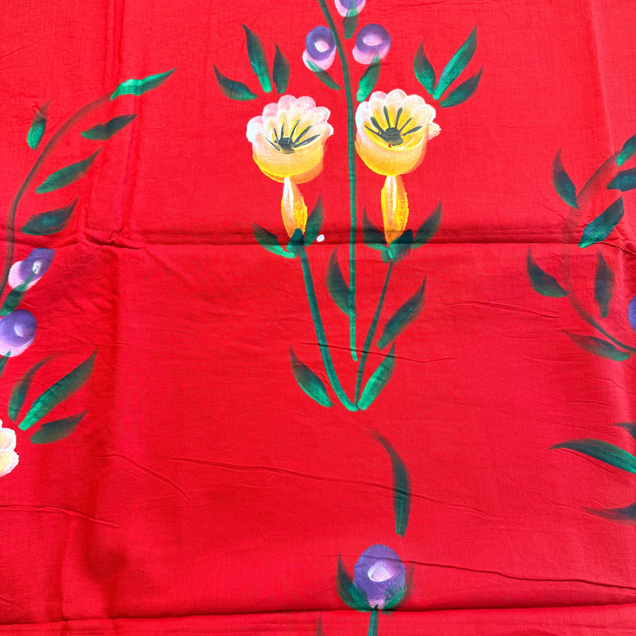 Scarlet Red Hand-Painted Cotton Saree