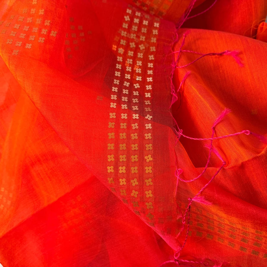 Sindhura – Vermilion Orange Semi-Muslin Silk Saree