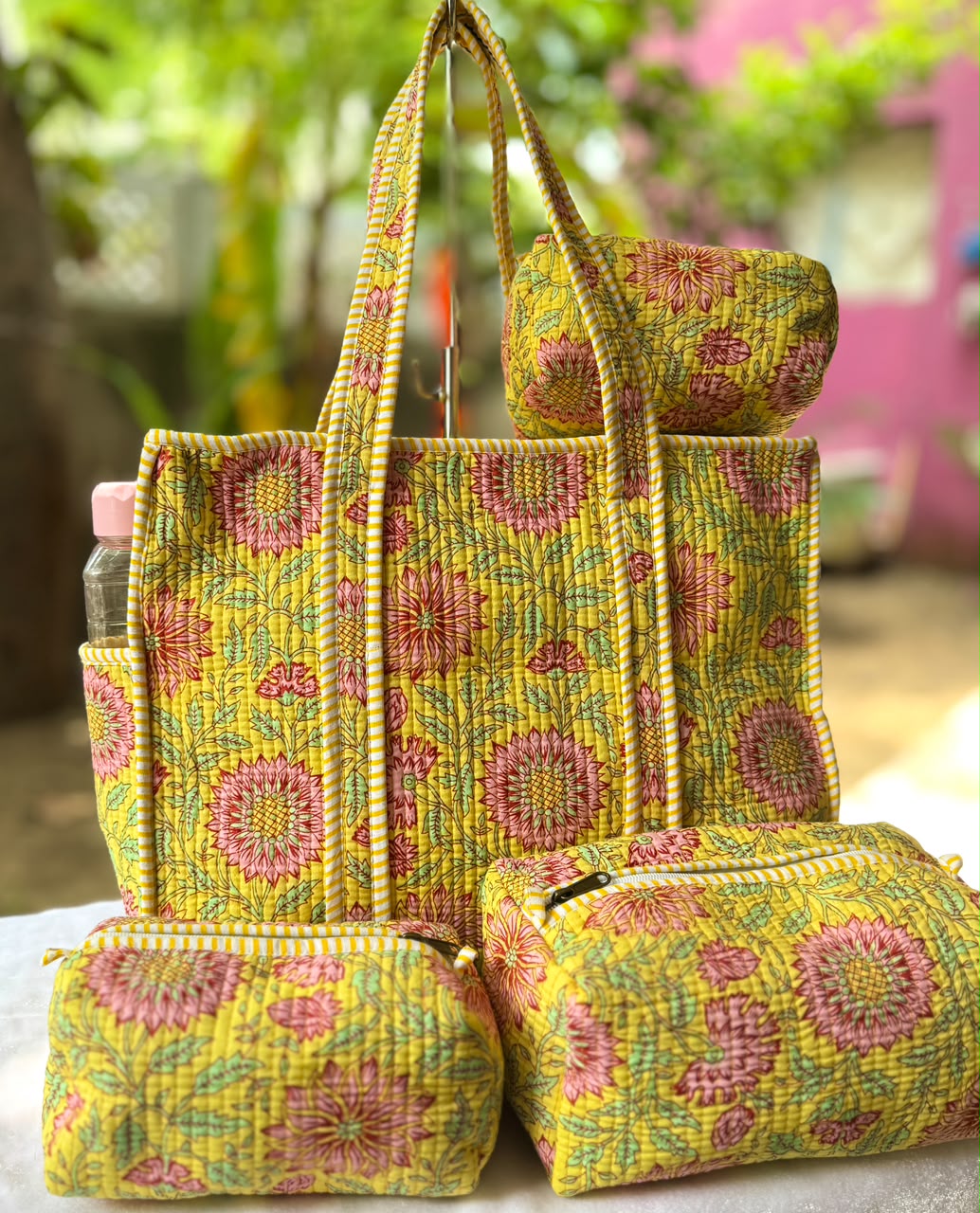 Sunshine Bloom Handblock Quilted Bag Set