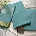 Teal Blue Mul Chanderi Mirror Embroidered 3-Piece Suit Set