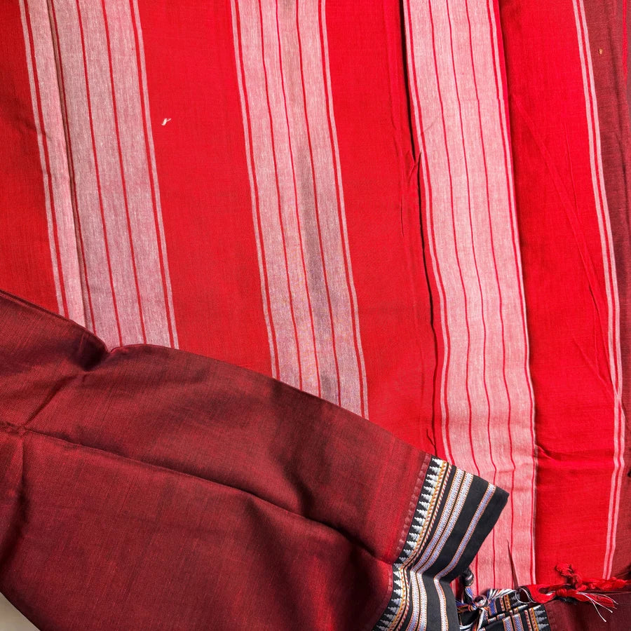 Traditional Narayanpet Cotton Saree with Contrast Border – Deep Maroon & Black