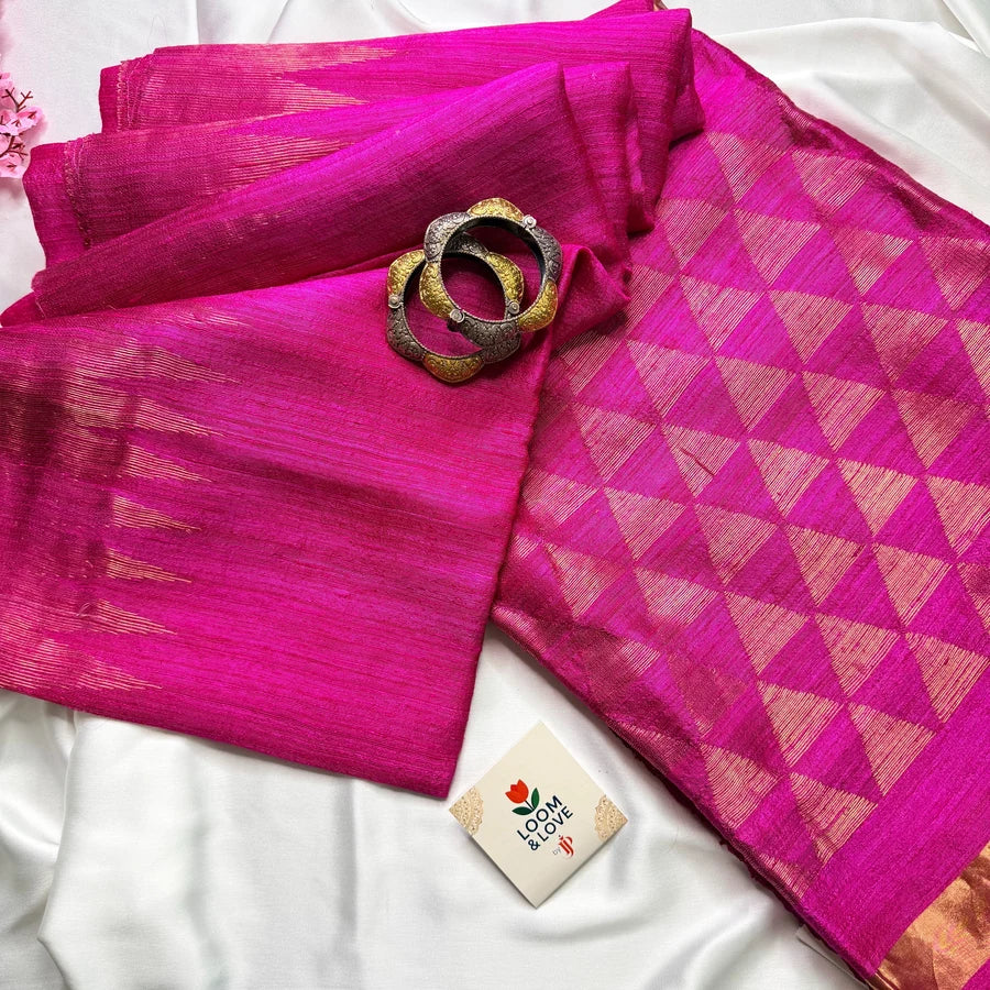 Trikonika — Pure Handwoven Matka Silk Saree with Jamdani Temple Border