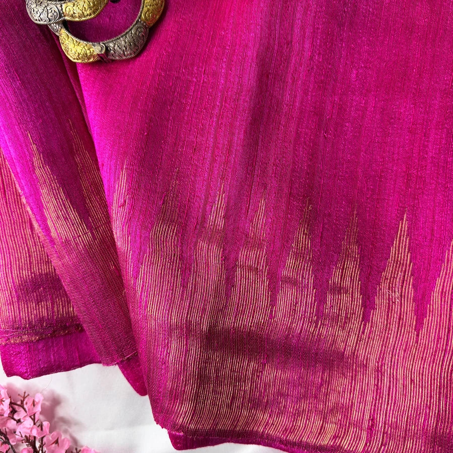 Trikonika — Pure Handwoven Matka Silk Saree with Jamdani Temple Border