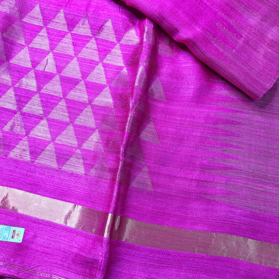Trikonika — Pure Handwoven Matka Silk Saree with Jamdani Temple Border