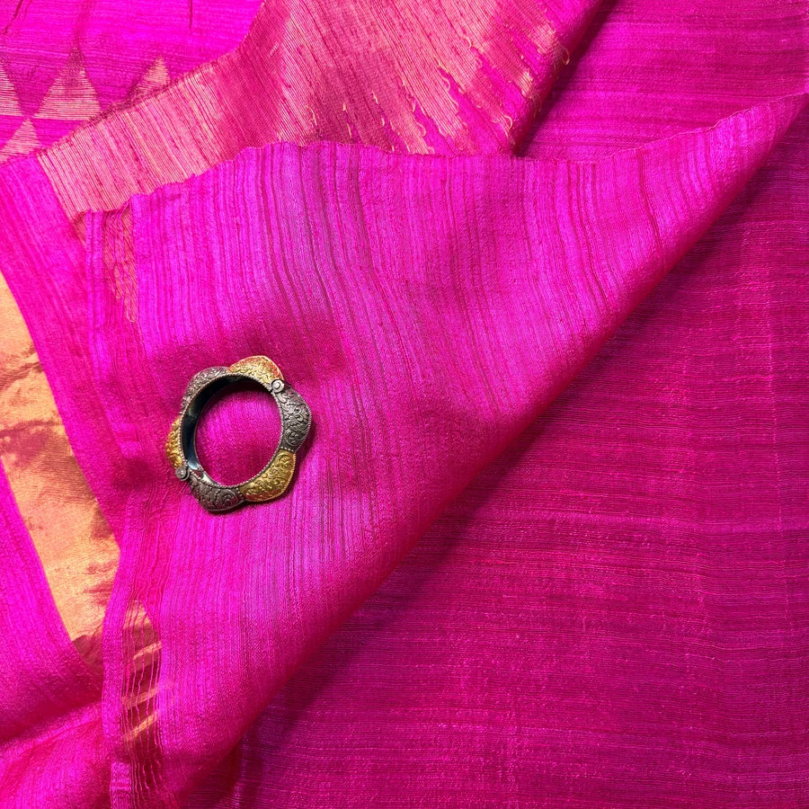 Trikonika — Pure Handwoven Matka Silk Saree with Jamdani Temple Border