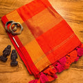 Viscose Cotton Saree – Pink & Bright Orange