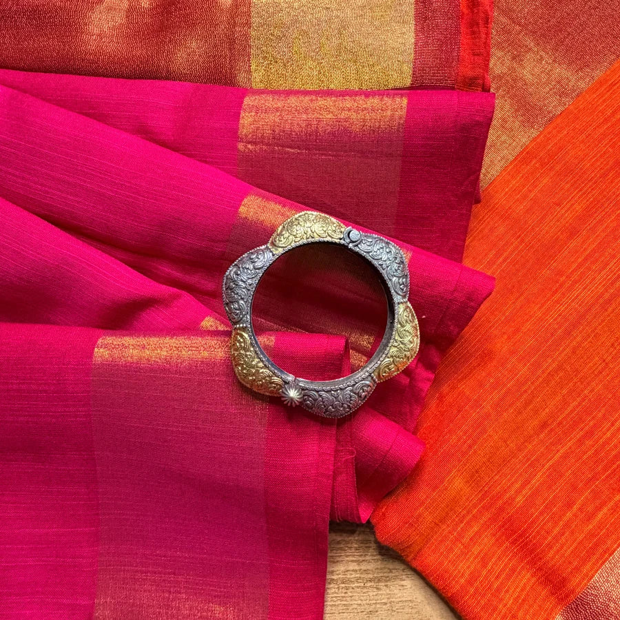 Viscose Cotton Saree – Pink & Bright Orange