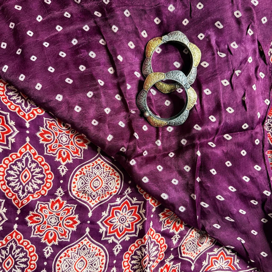 Wine Ajrakh Mirrorwork Modal Silk