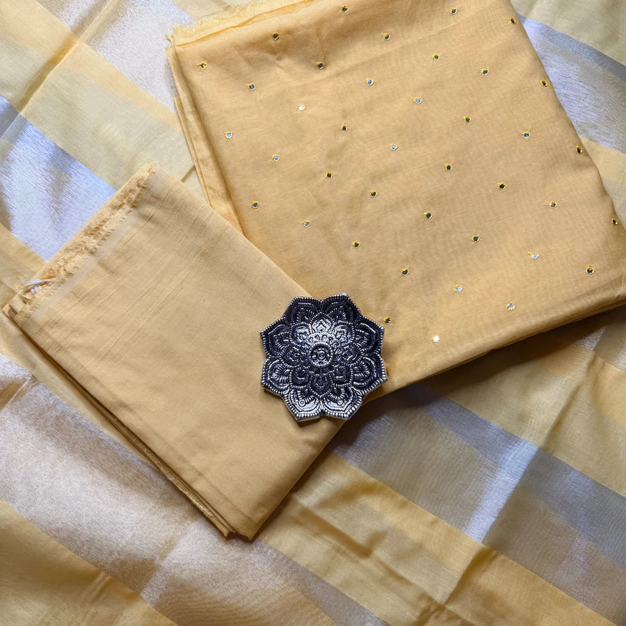 Yellow Mul Chanderi Mirror Embroidered 3-Piece Suit Set